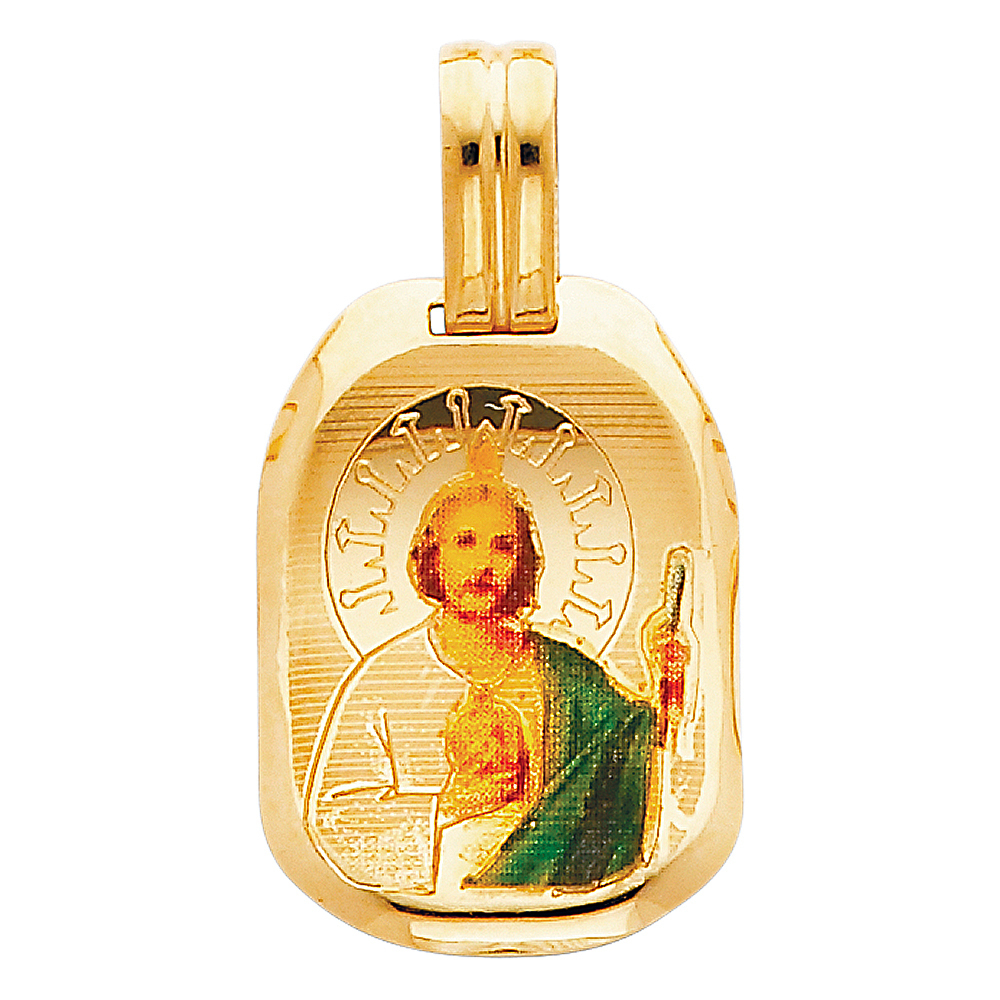 14K Yellow Gold Small Religious St. Jude Thaddeus Picture Charm Pendant